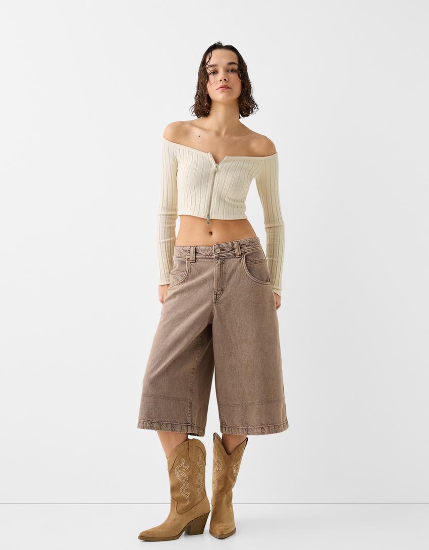 Gilet col Bardot fermeture Éclair-Écru-3