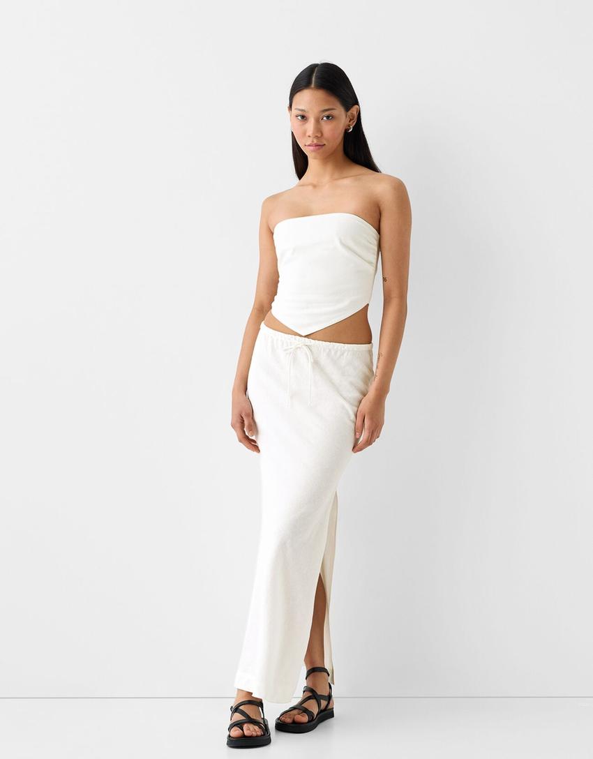 Top foulard avec lin-Blanc cassé-3