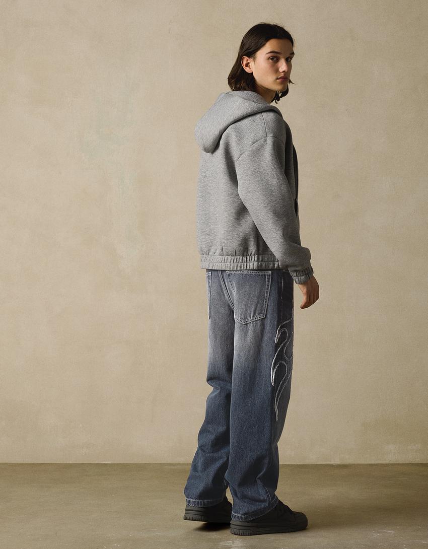 Jeans baggy fit con toppa-Blu