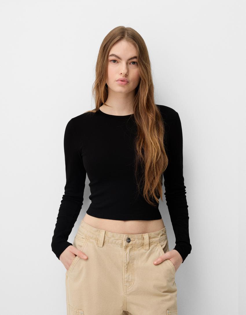 Crop Top Top Negro Manga Larga Bershka Crop Top Top Manga