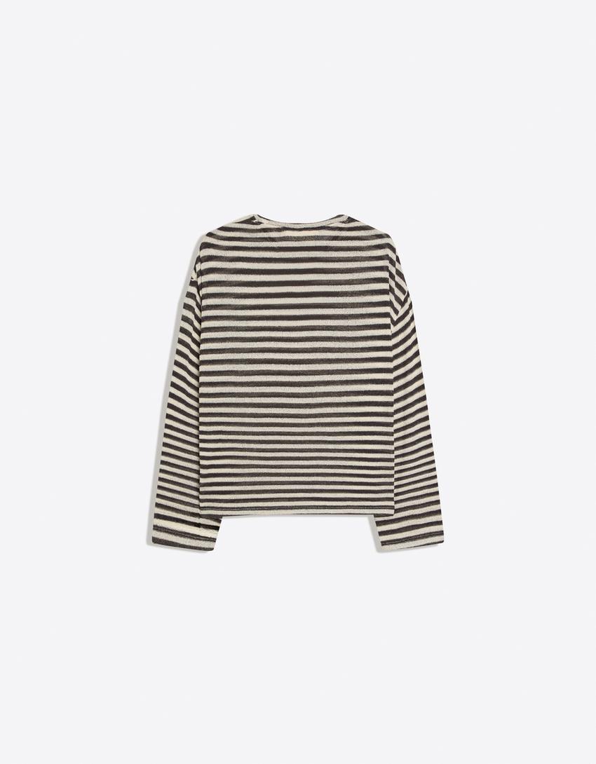 Striped long sleeve T-shirt-Cream