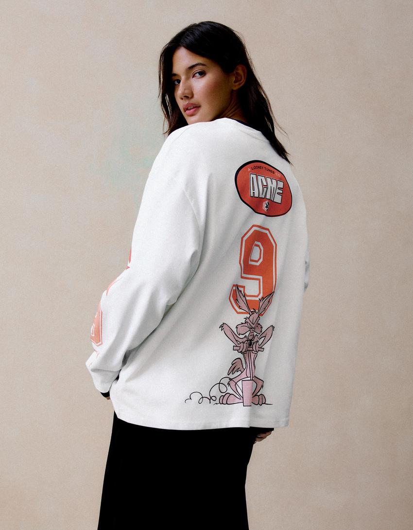 LOONEY TUNES oversize long sleeve print T-shirt-Off white