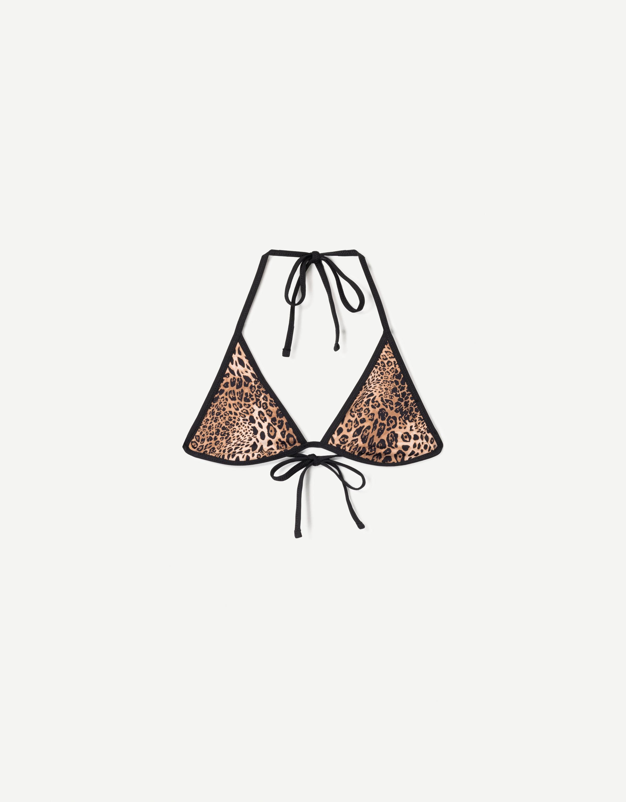 Bershka Top Bikini Reversible Animal Print Mujer L Negro