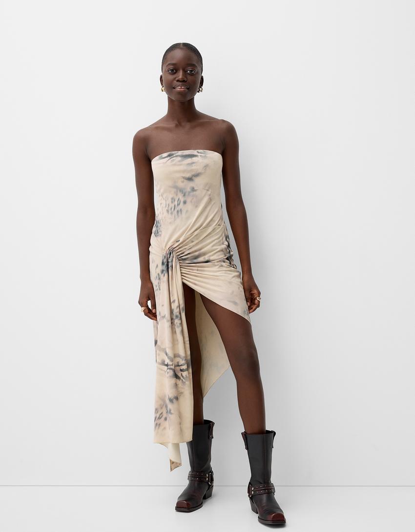 Bandeau Bershka Vestido Negro Largo Vestido Bershka Negro Modalova