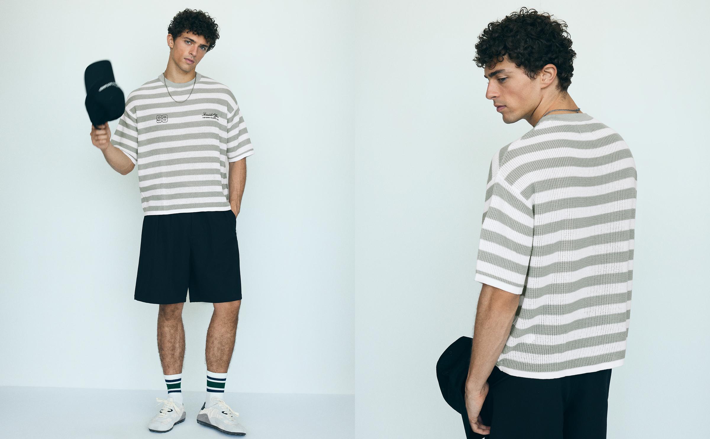 Textured stripe short sleeve T-shirt — Green