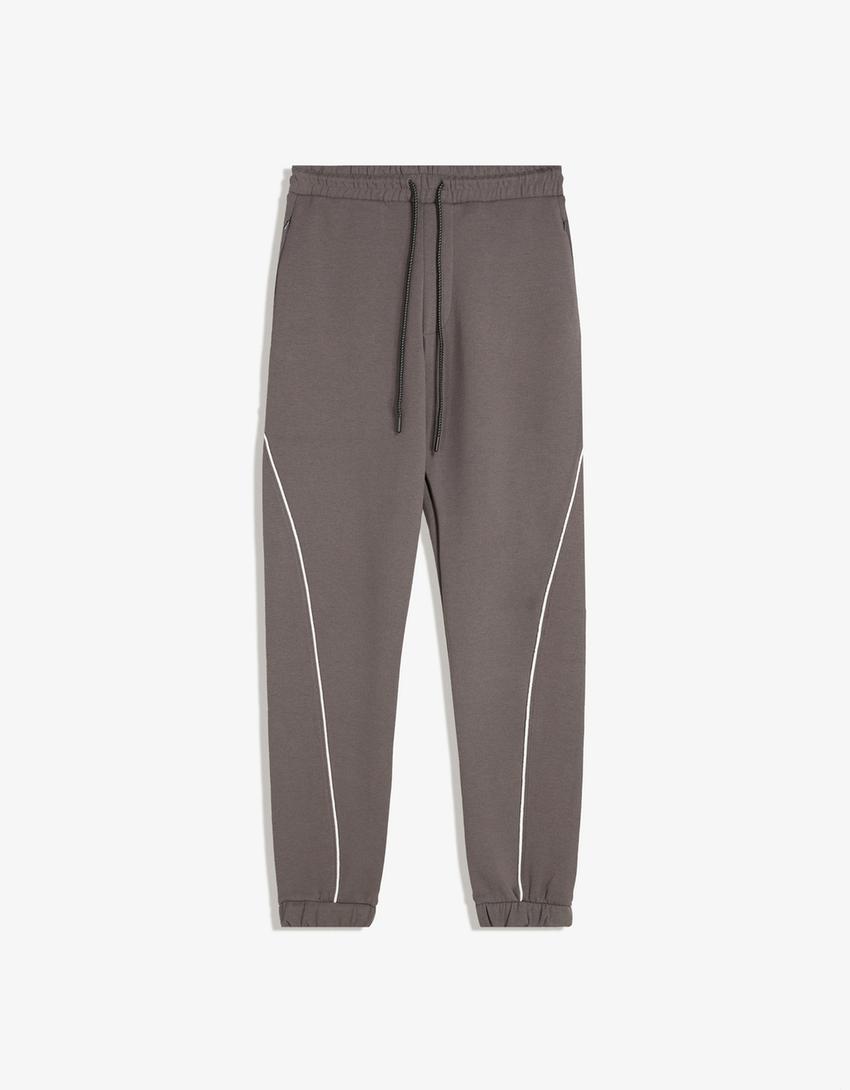 Pantaloni jogger in felpa-Grigio-0