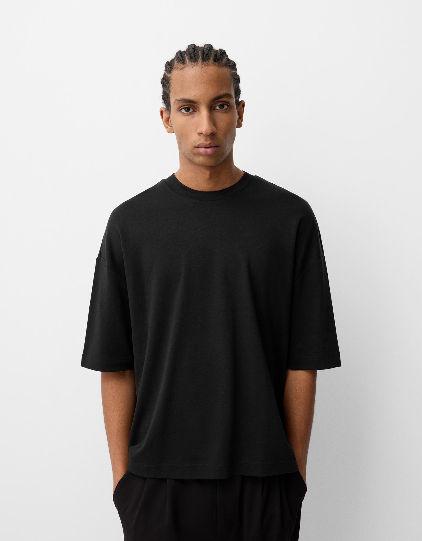 Bershka Camiseta Manga Corta Boxy Hombre S Negro