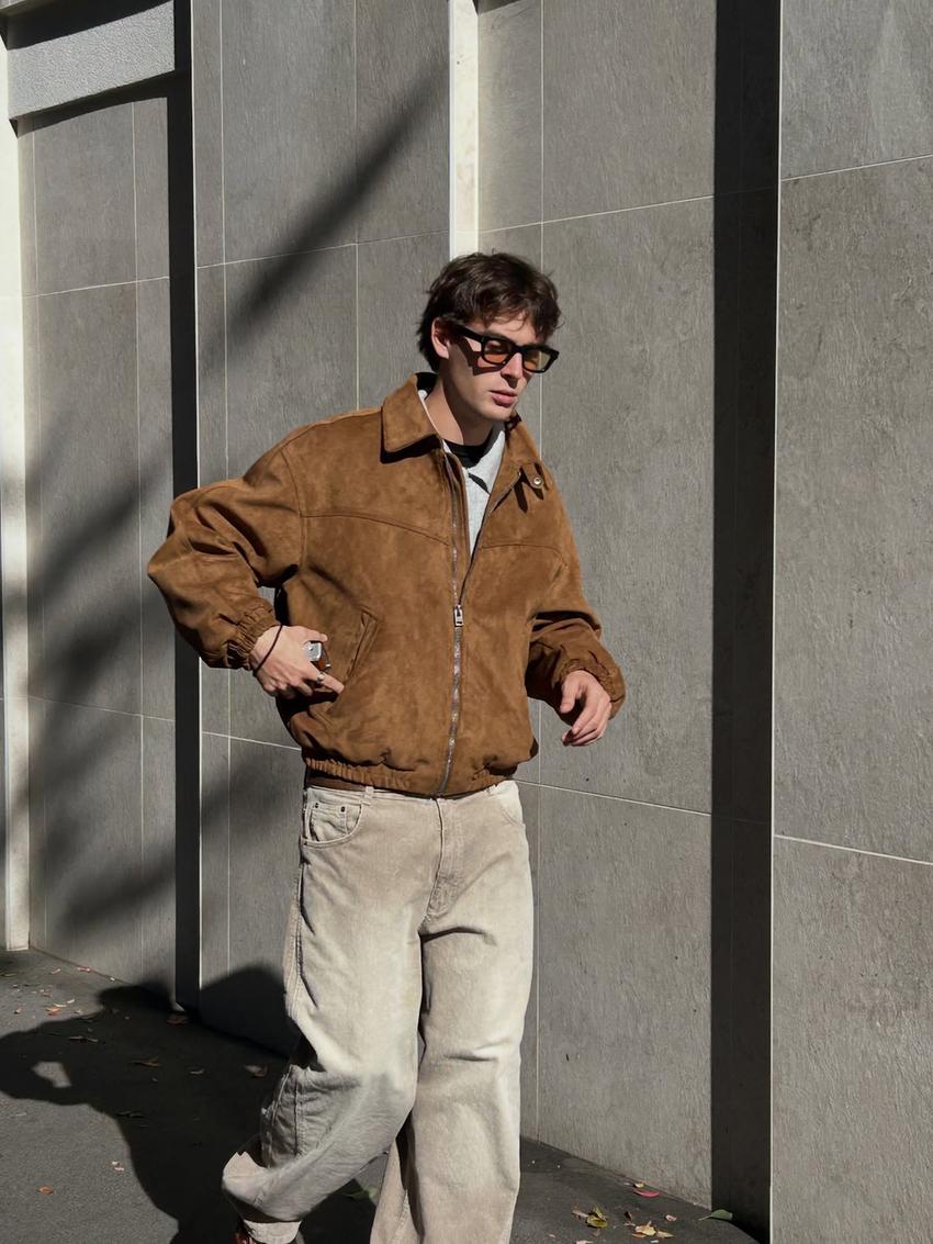 Faux suede jacket-Sand