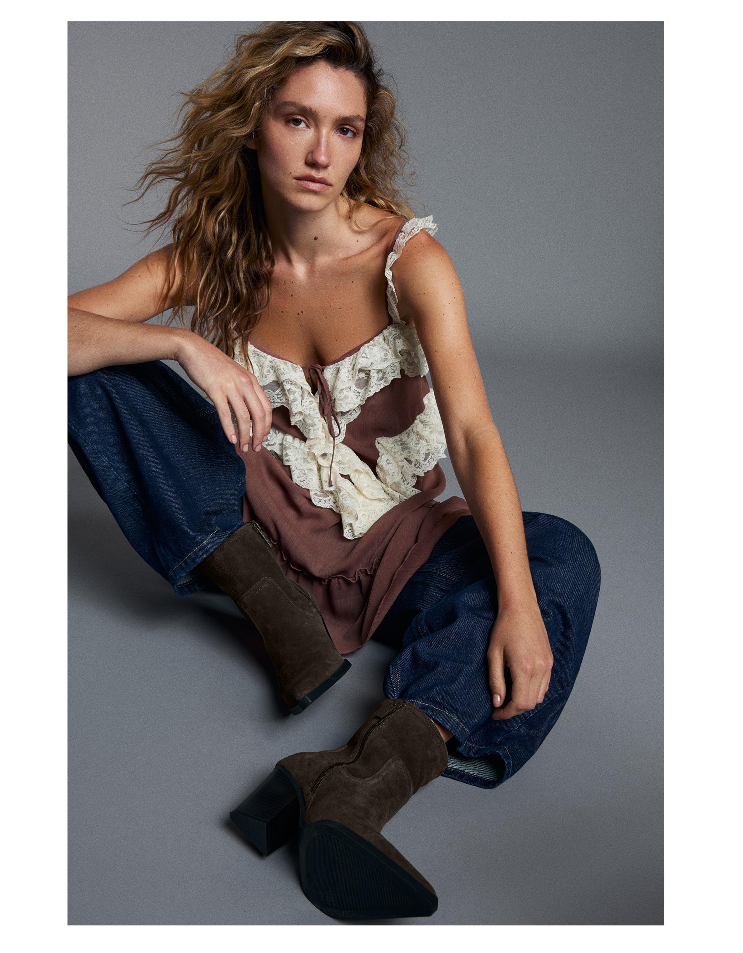Leather cowboy heel ankle boots — TAUPE