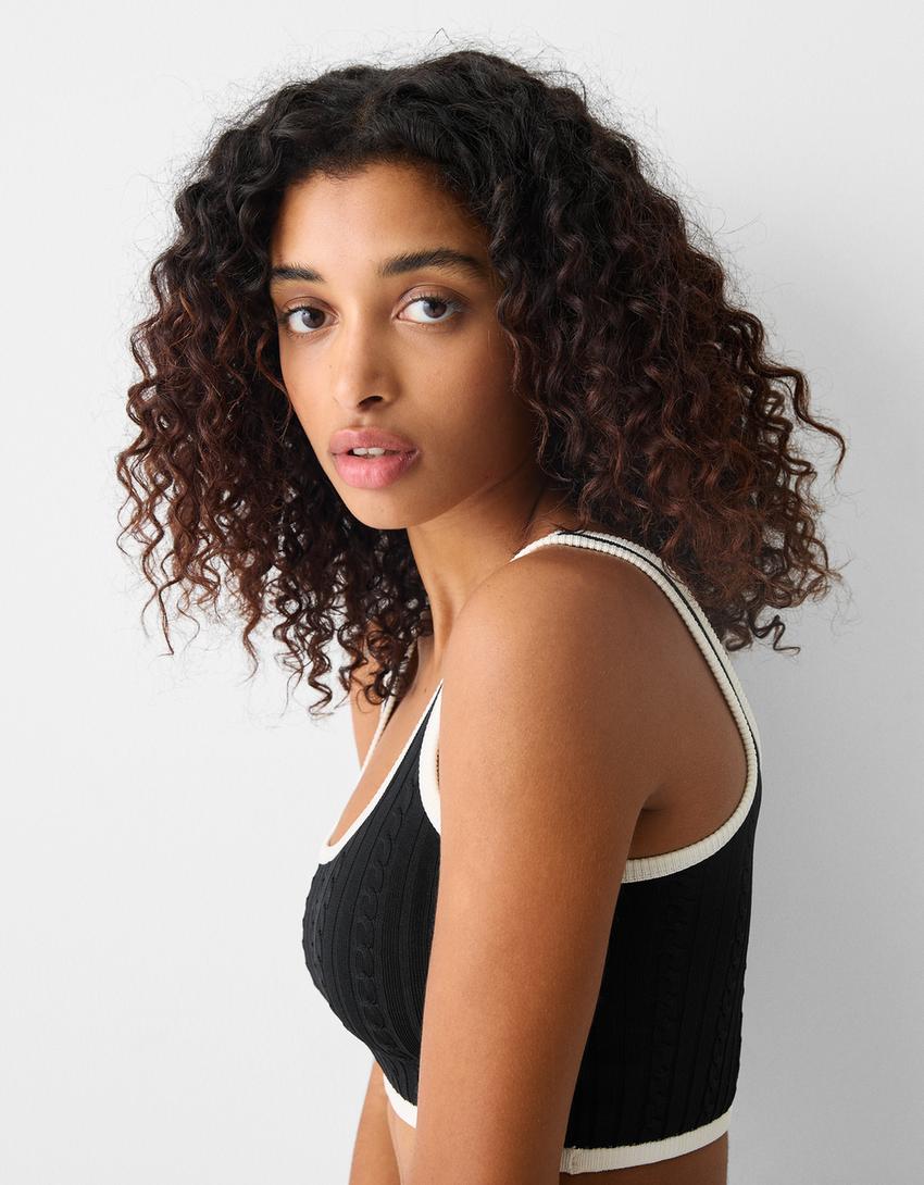 Top tressé contrastant-Noir-5