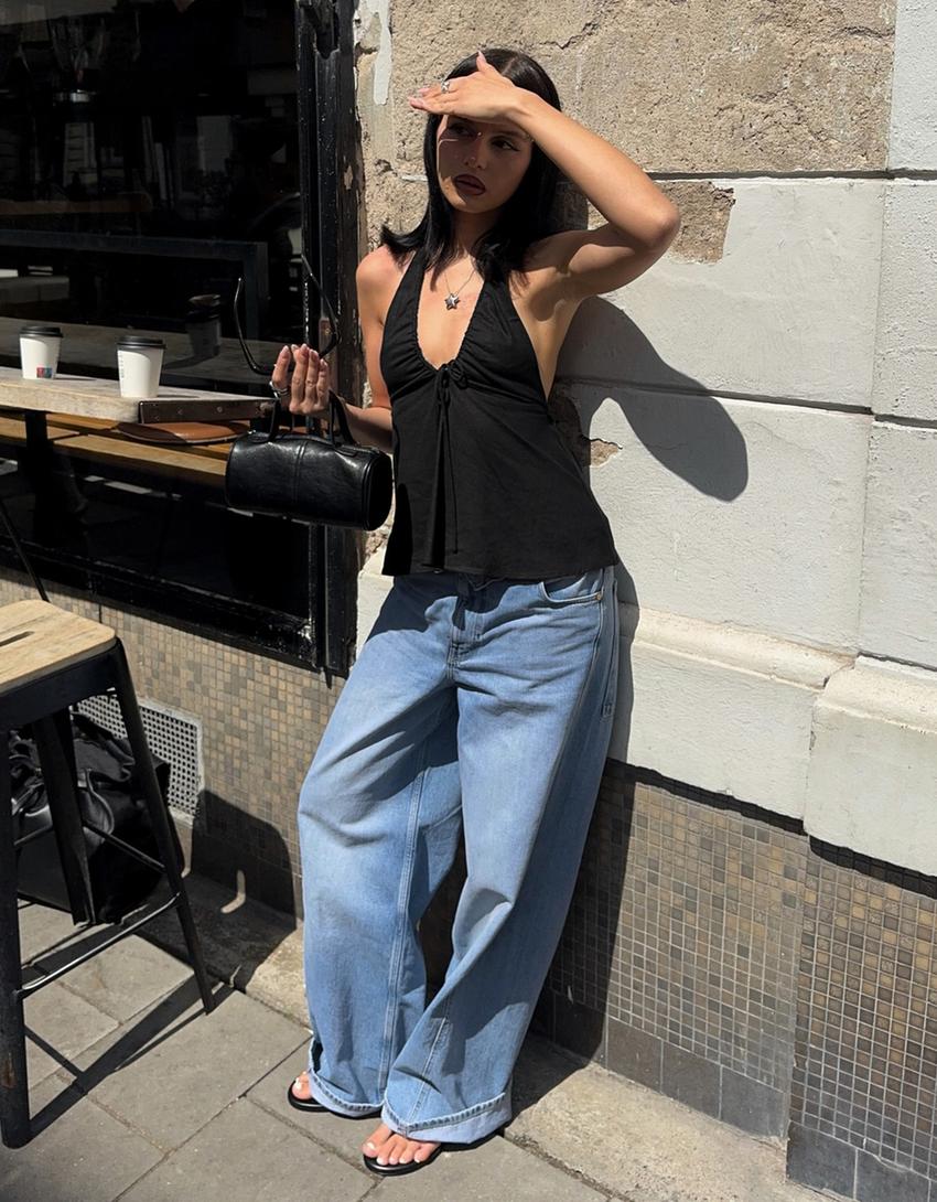 Keten halter top-Siyah