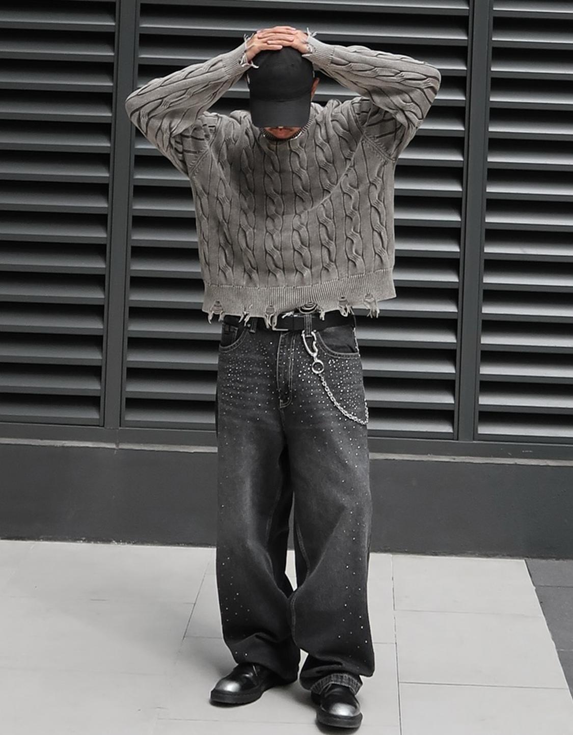 Super baggy rhinestone digital filter jeans