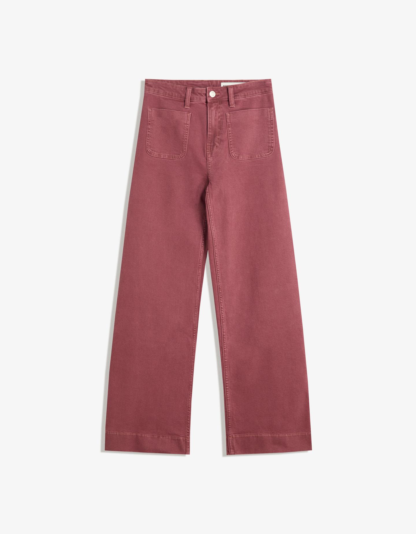 Bershka jeansy z szerokimi nogawkami i bezszwowymi kieszeniami czerwony