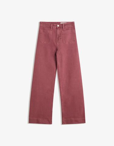 Geniş paça dikişsiz cepli jean - Görsel 2