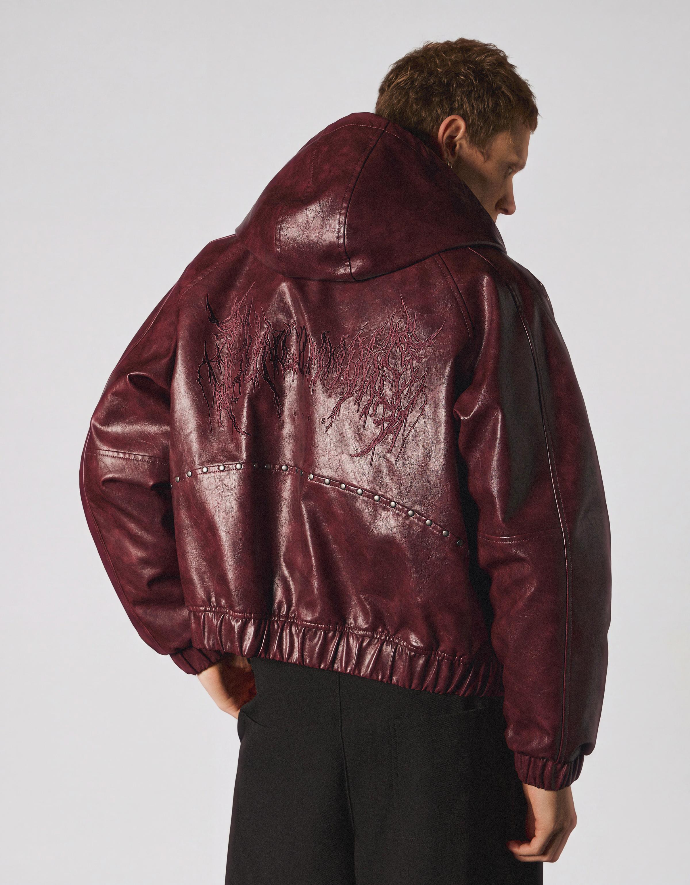 Studded faux leather jacket — Maroon