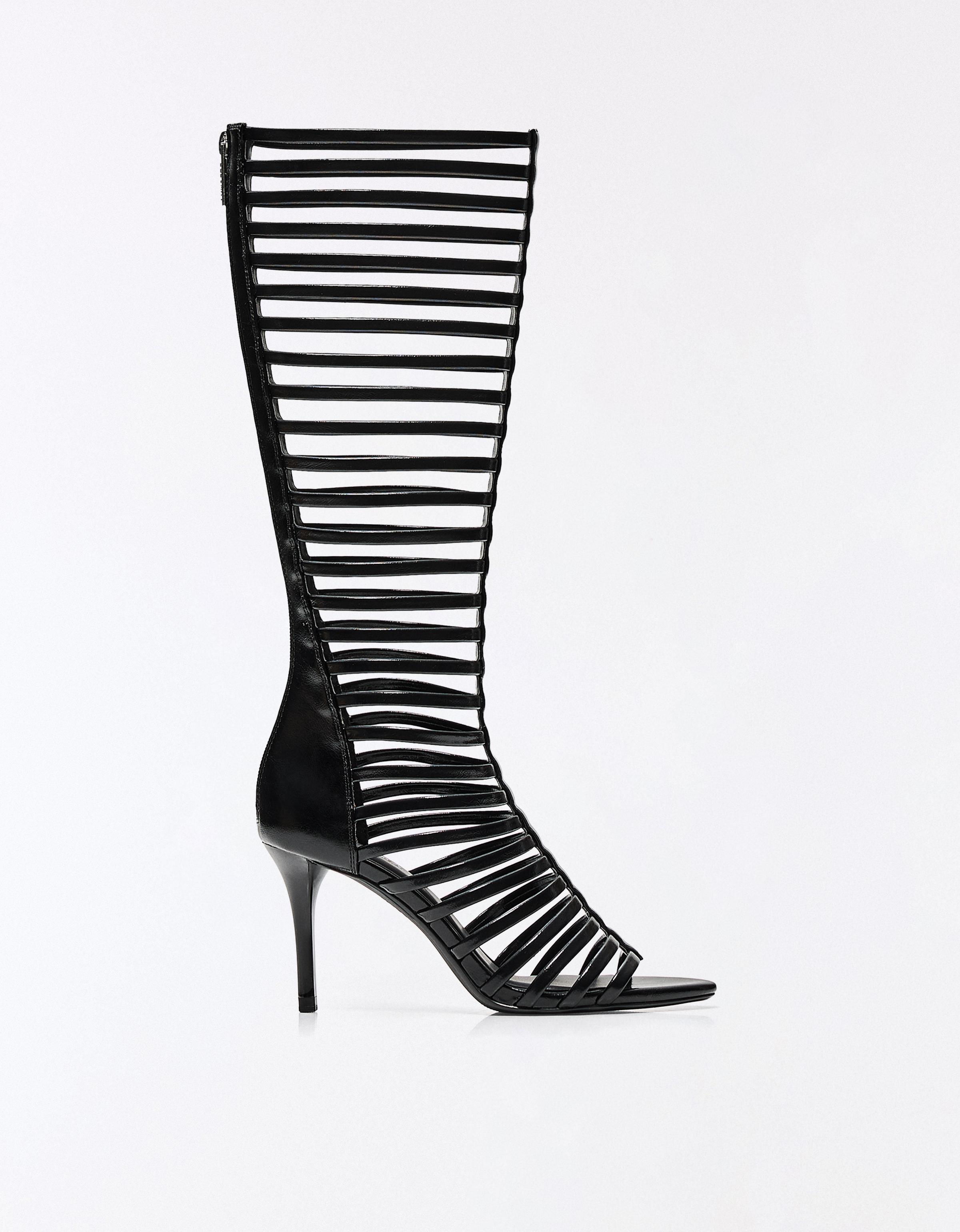 MULTI-STRAP HEELED BOOT SANDALS — BLACK