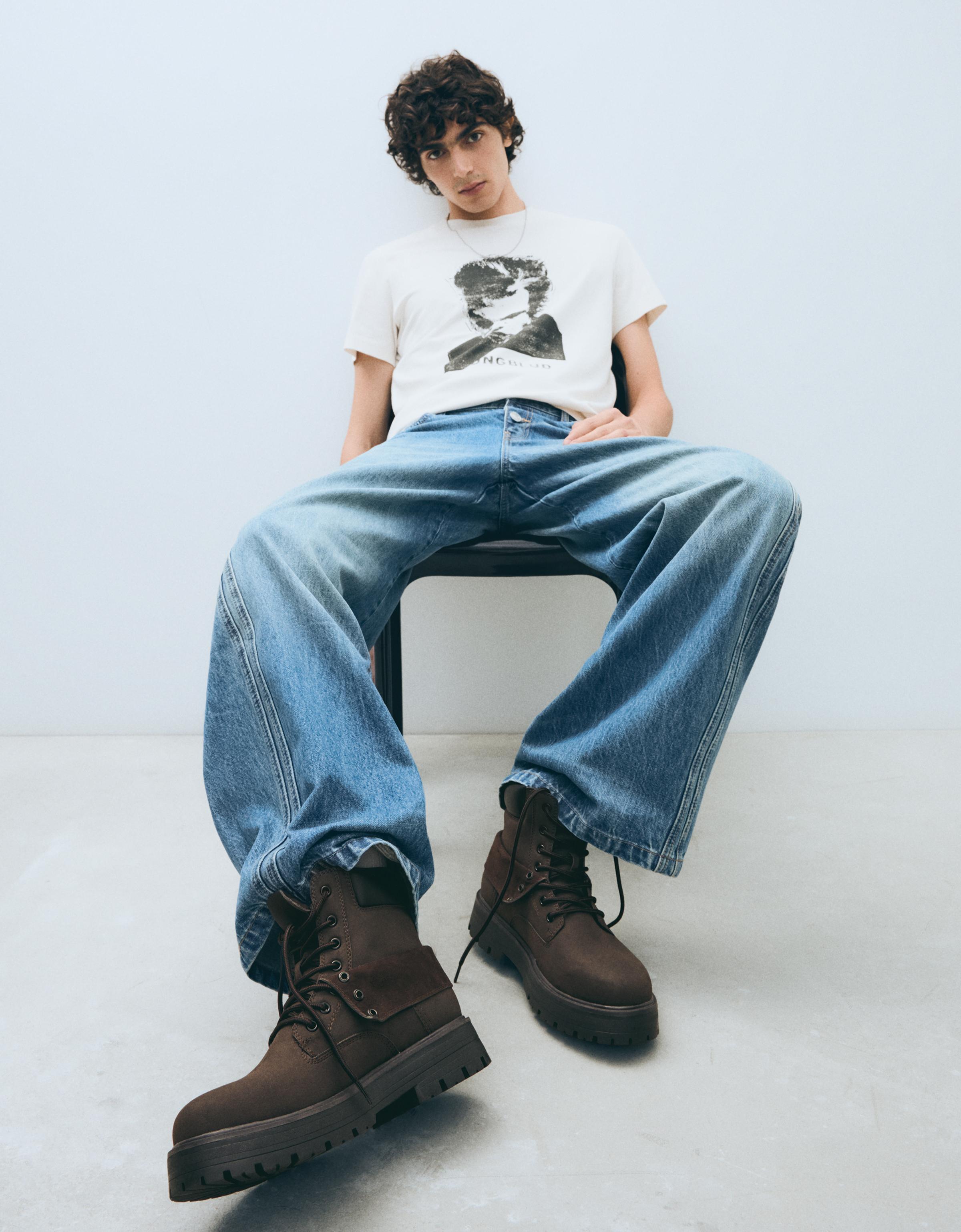 LACE-UP WORKER ANKLE BOOTS — Brown