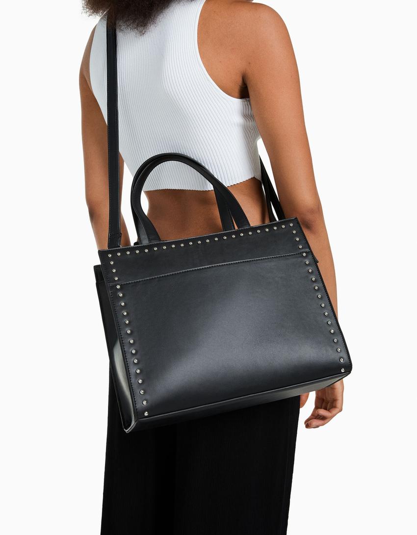 Studded multi-way tote bag-Black-1