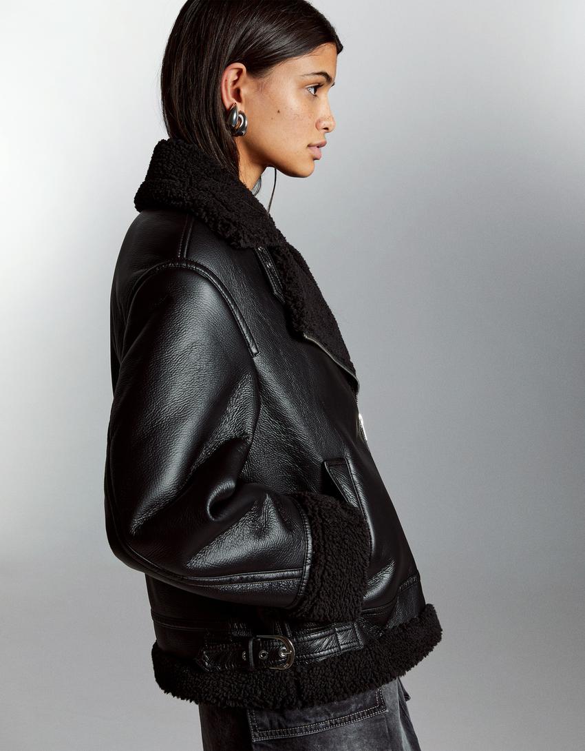 Blusão biker dupla face oversize-Preto-3