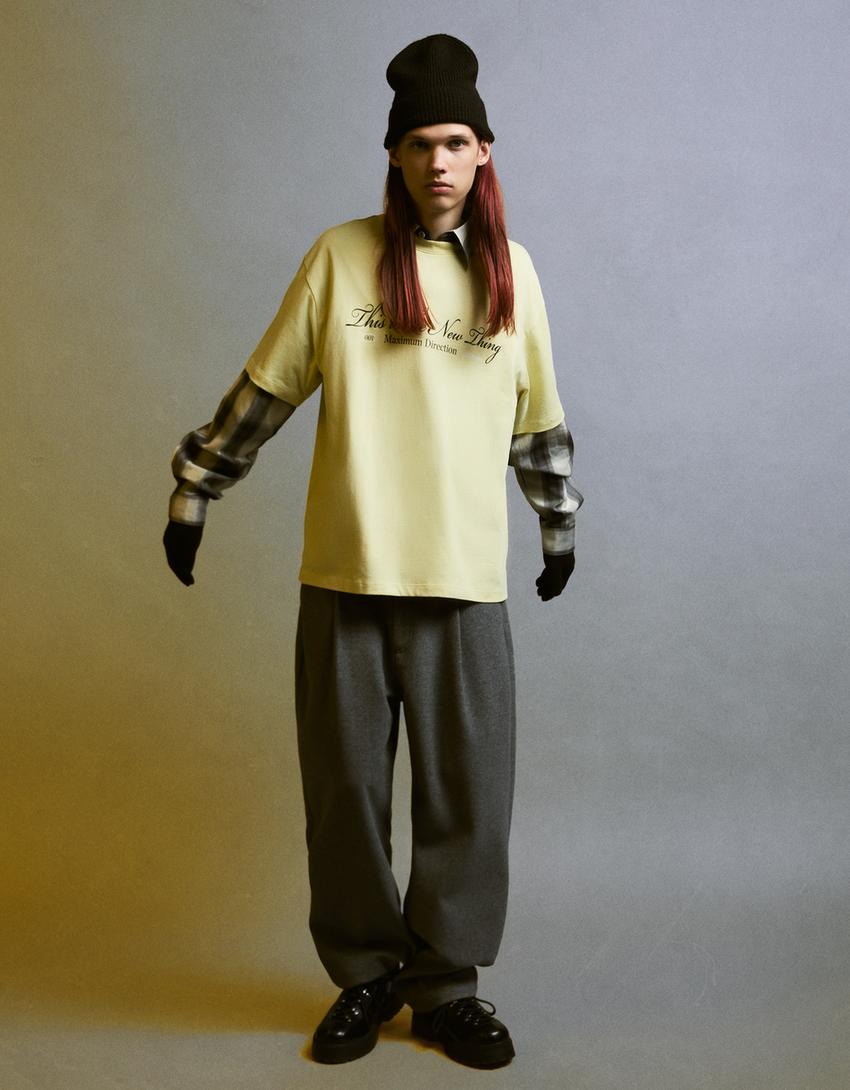 T-shirt manches courtes imprimé-Jaune