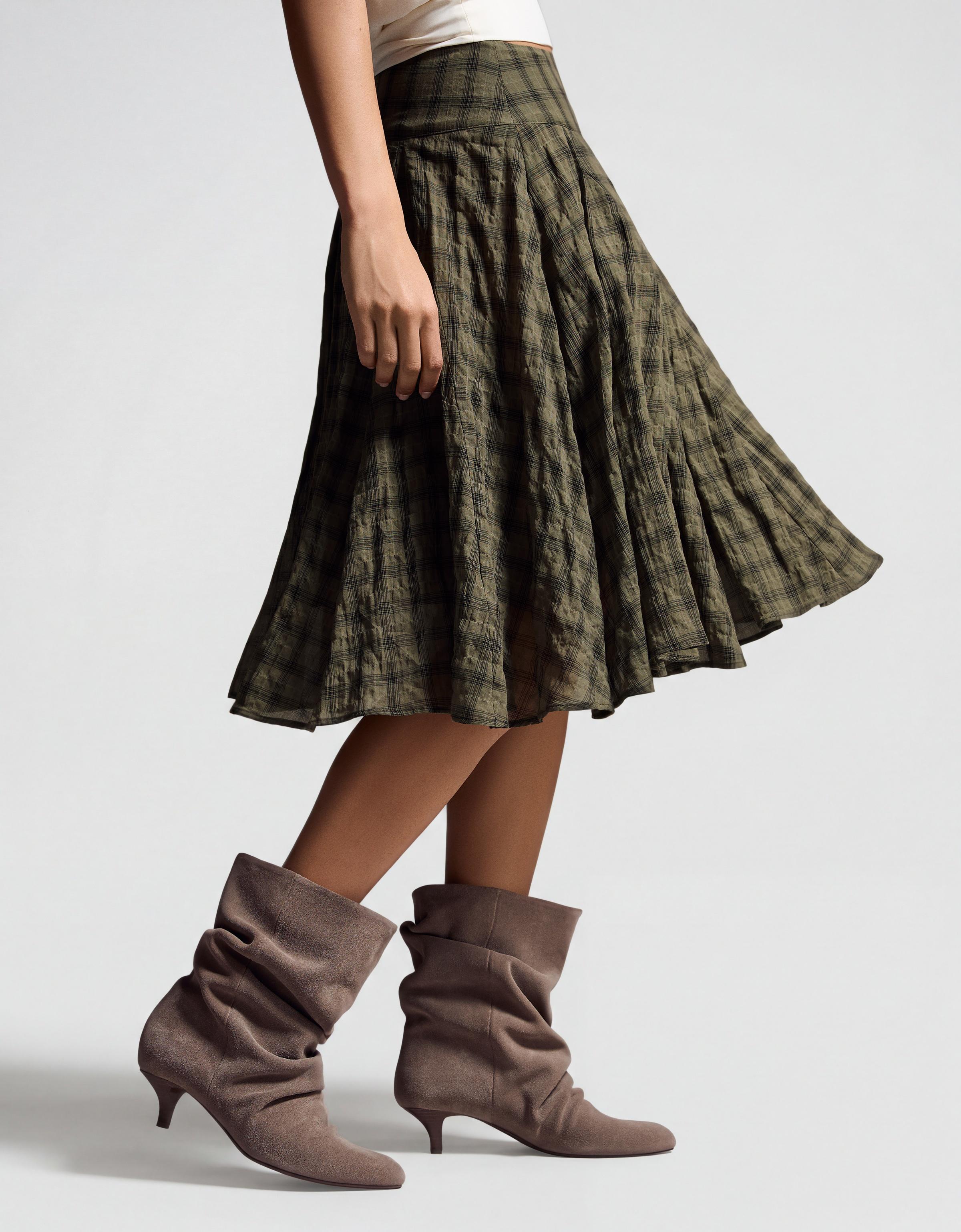 Ekose hacimli midi etek - Görsel 26