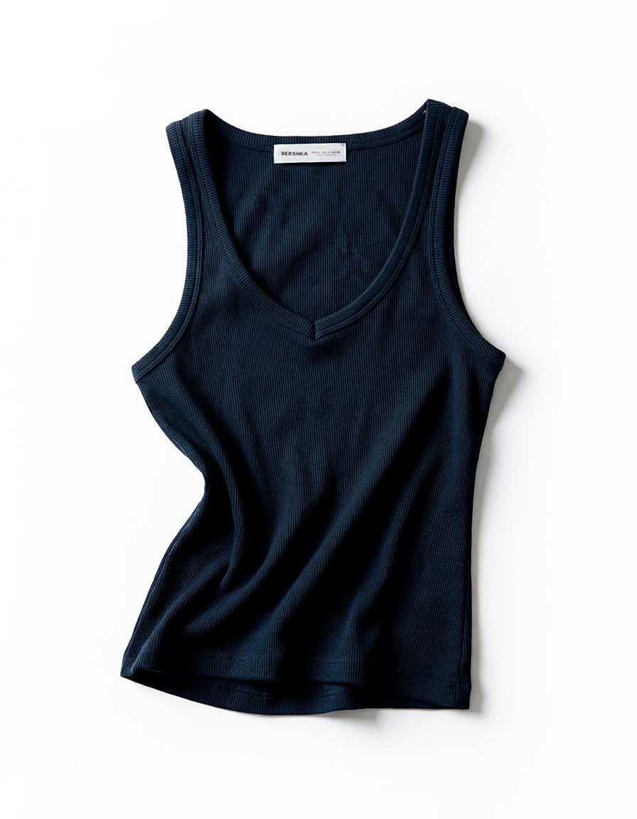V-neck strappy vest top — Navy