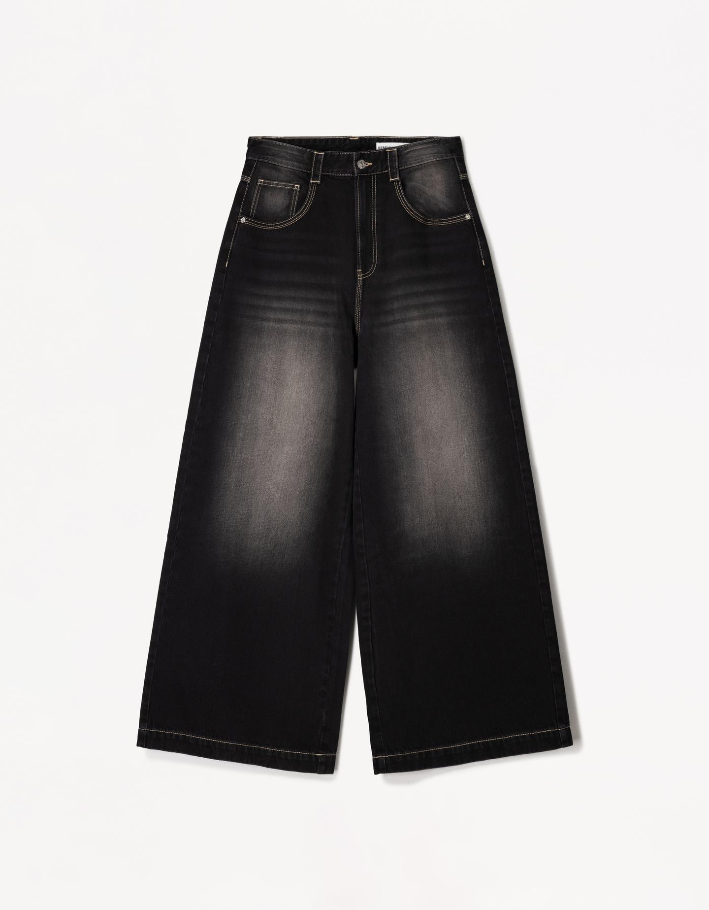 Bershka Jeans Superbaggy Hombre 34 Negro