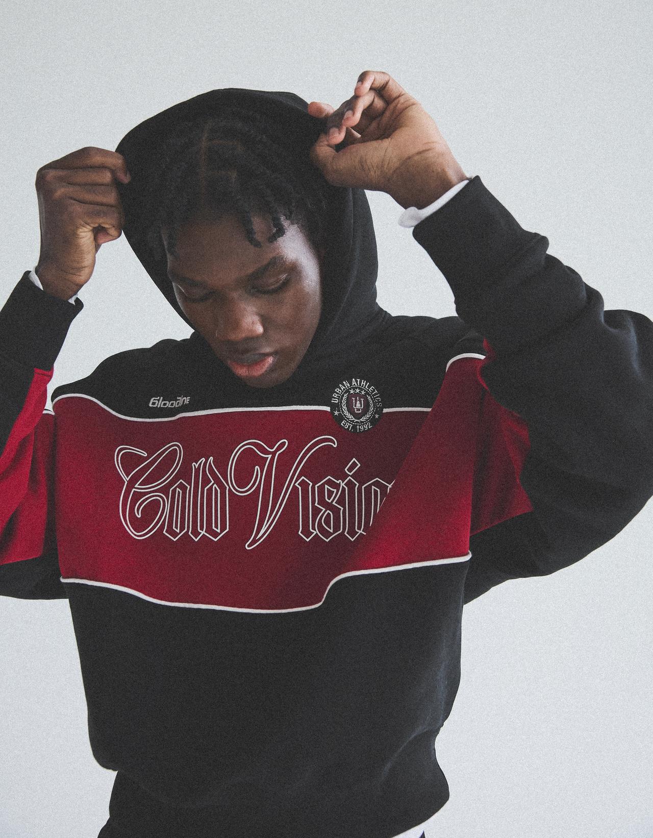 Contrast print hood sweatshirt — Black