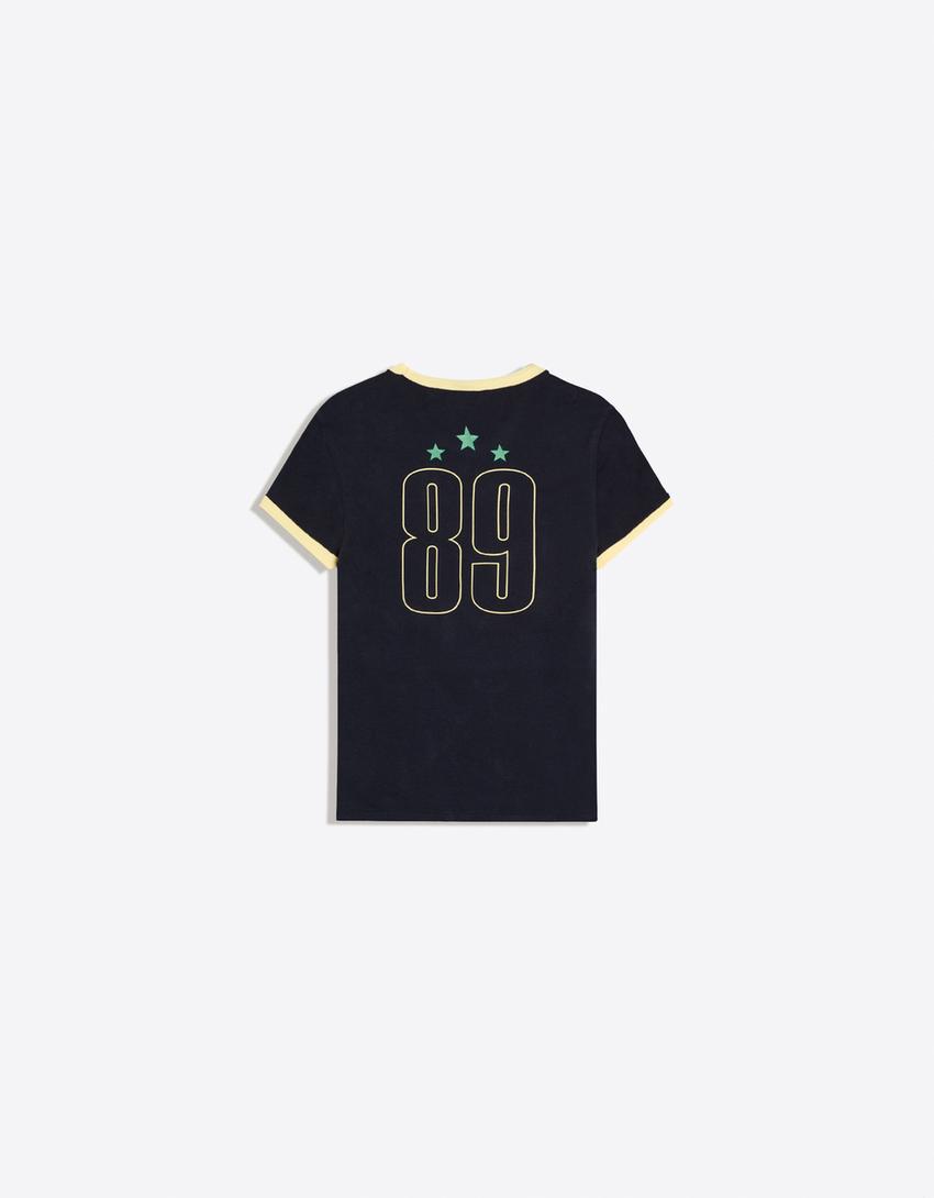 T-shirt ajusté imprimé contrastant-Marine