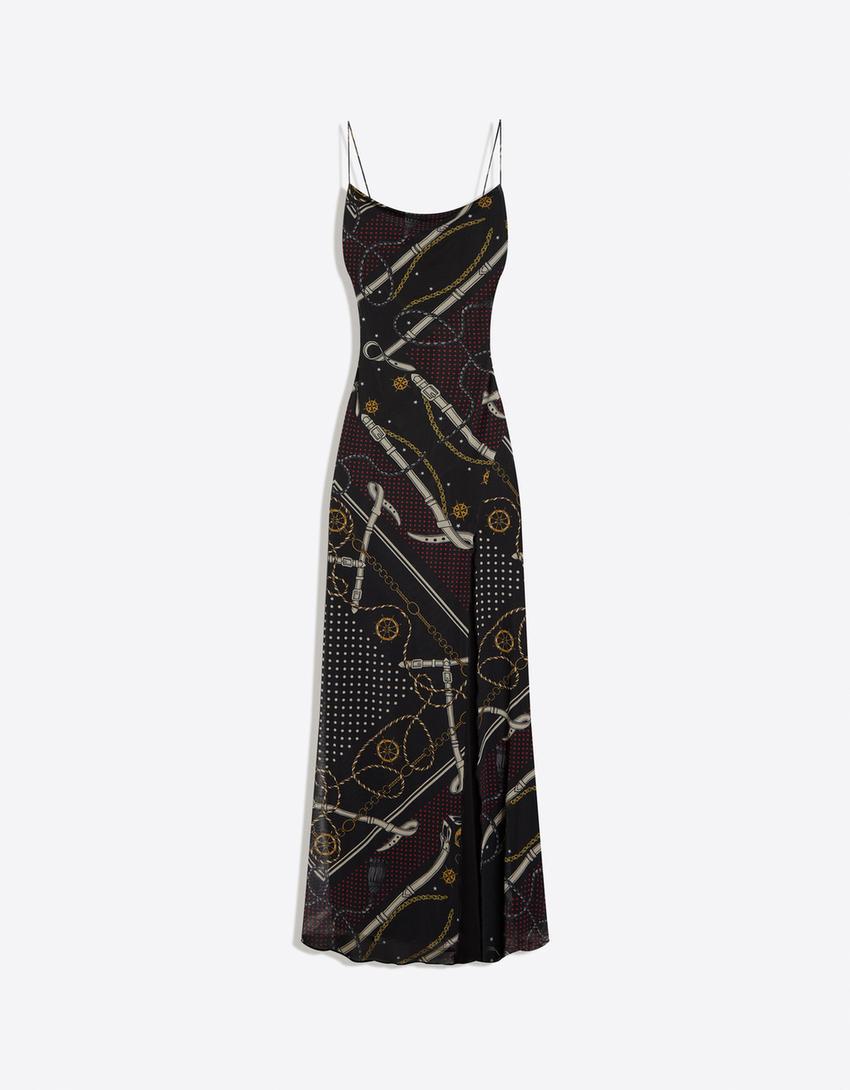 Robe midi imprimée-Noir