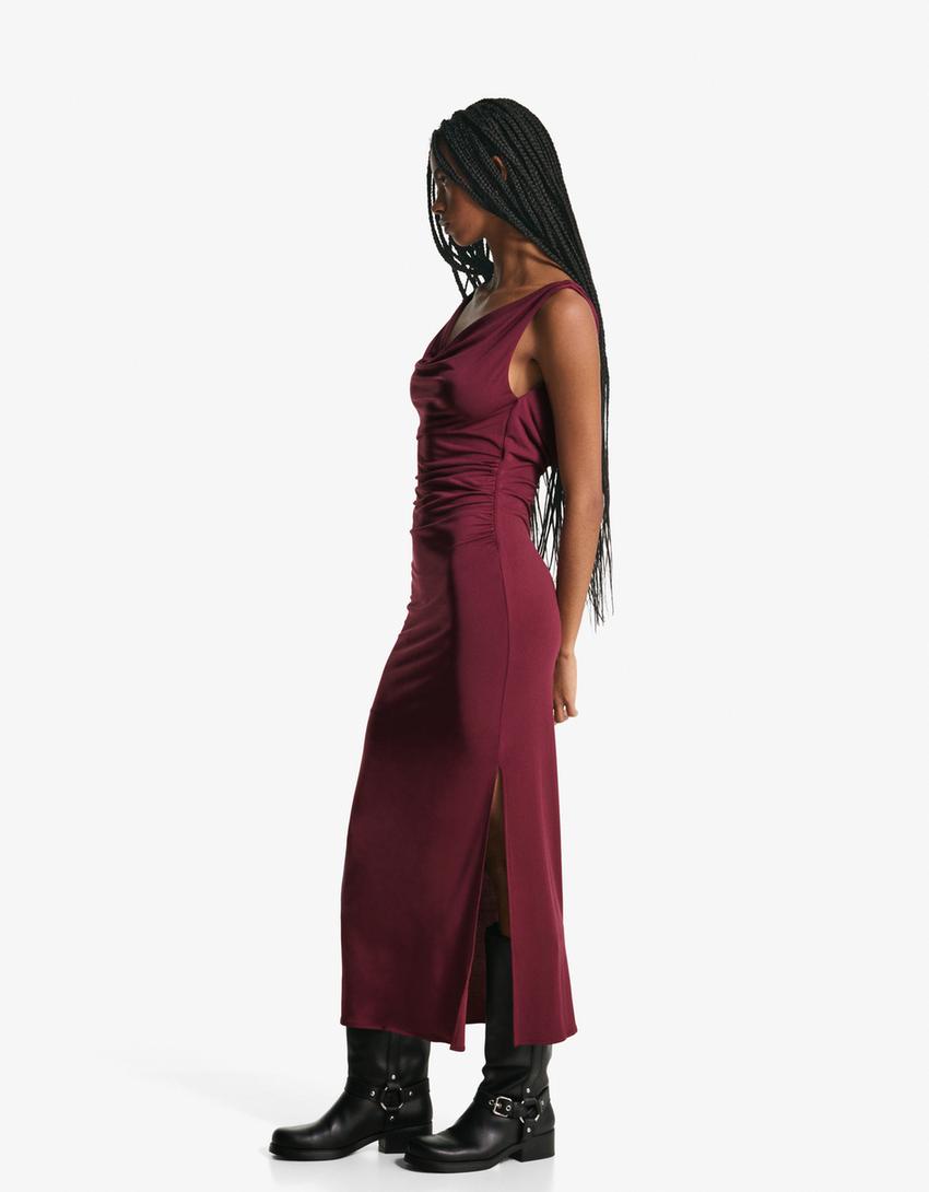 Draped midi dress-Burgundy