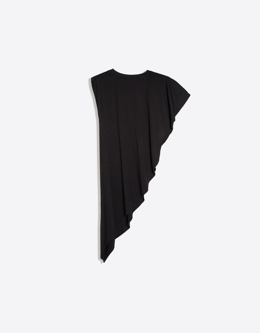 Asymmetric long T-shirt-Black