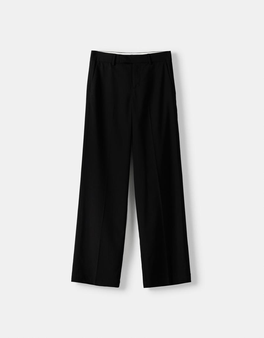 Low-waist straight-leg tailored fit trousers-Black