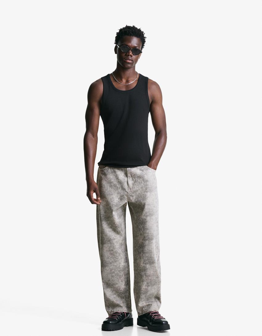 Pantalon super baggy fit imprimé-Écru-0