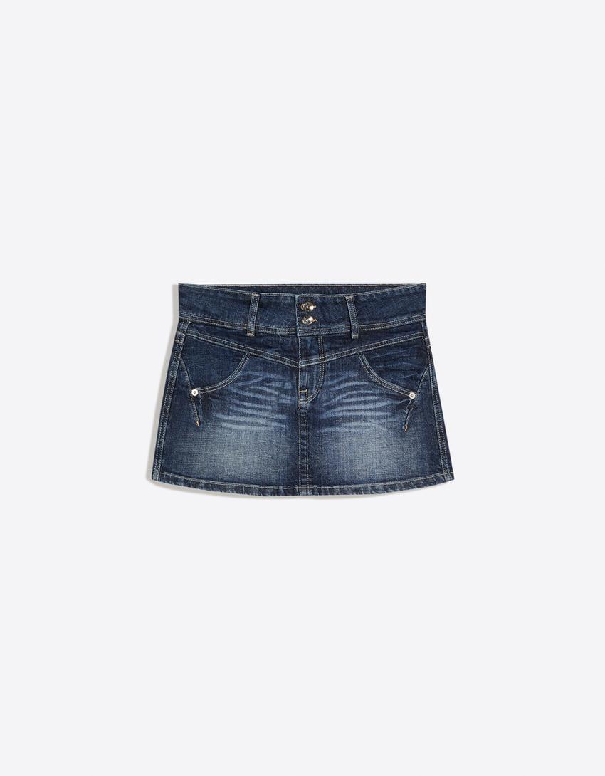 Falda pantalón denim-Azul