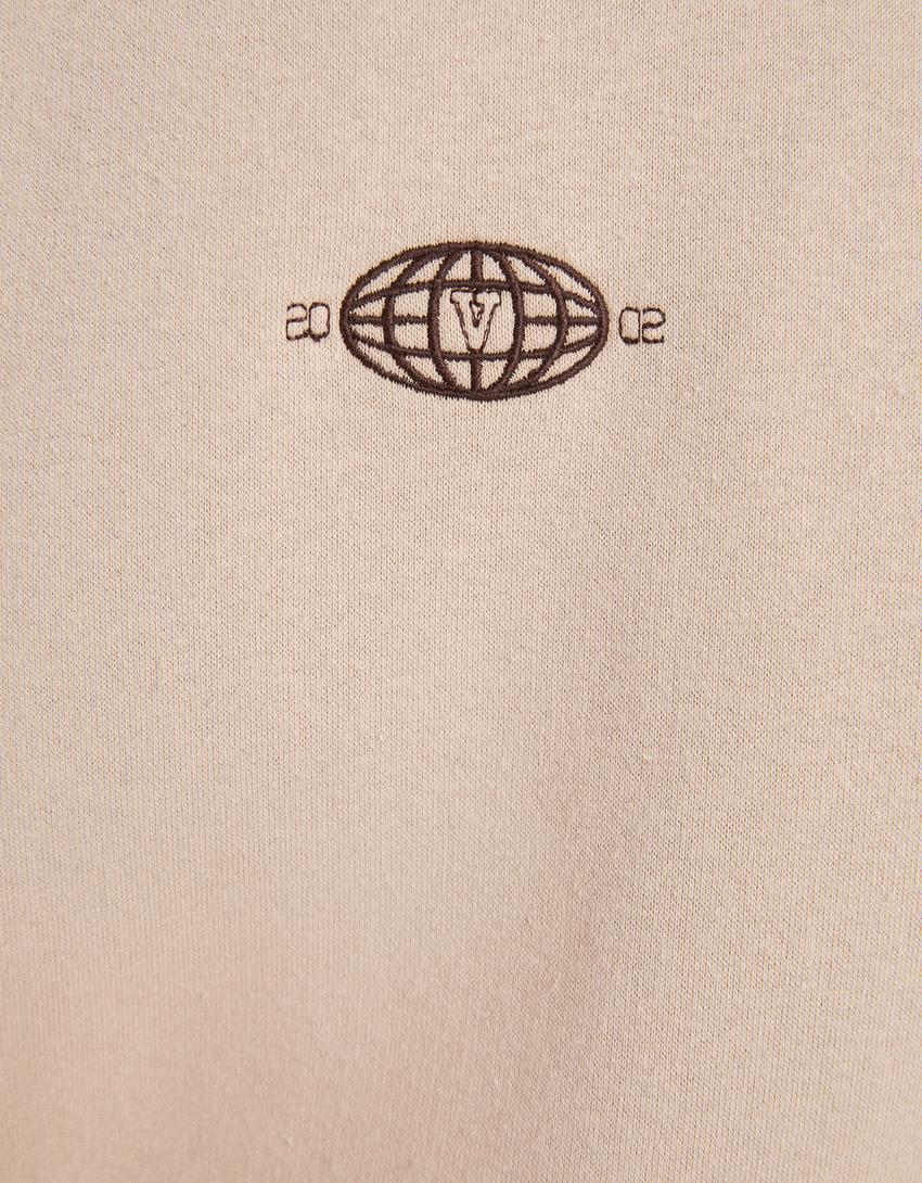 Boxy fit print hoodie-Camel