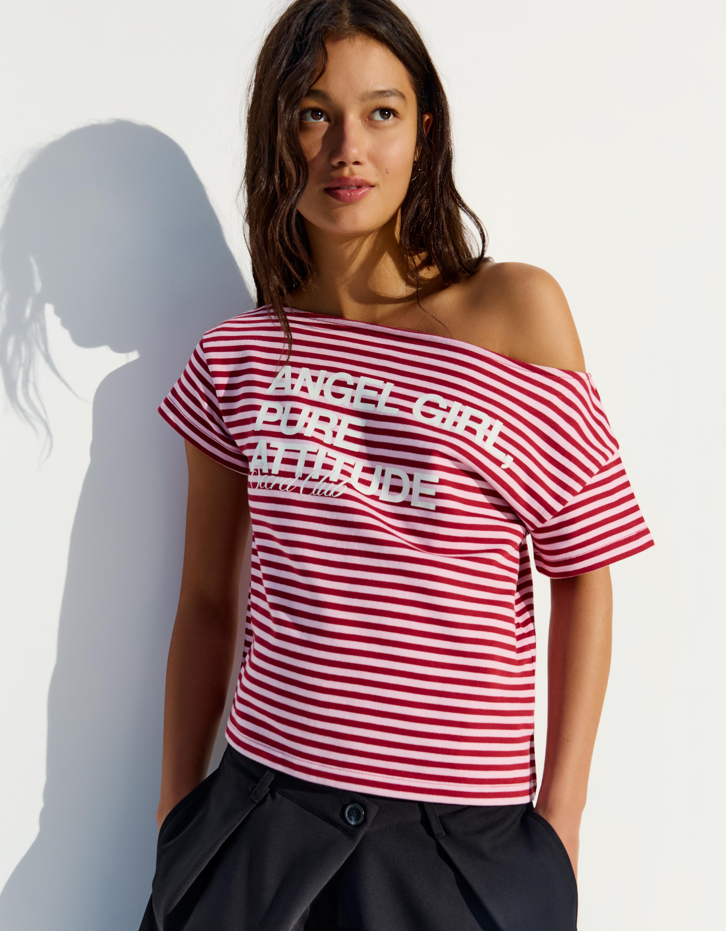 Camiseta Manga Corta Asimétrica Print Mujer L Rosa