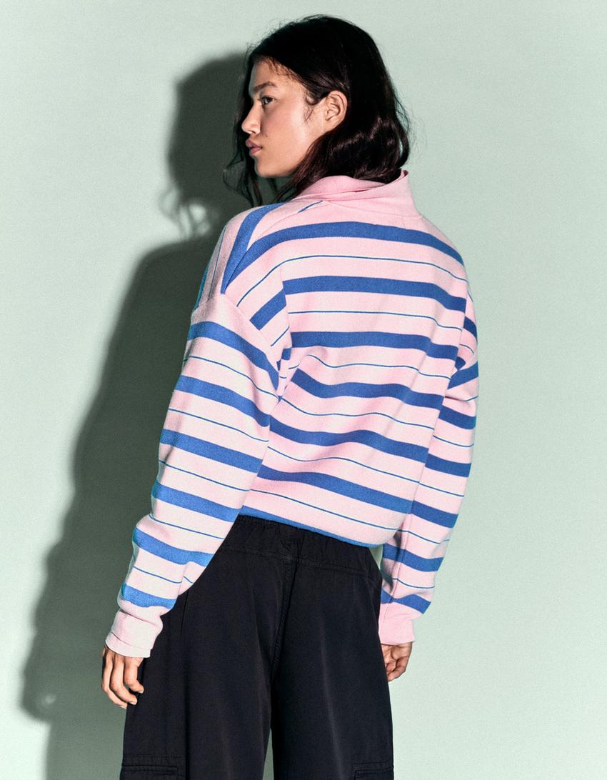 Oversize polo collar sweater-Pink