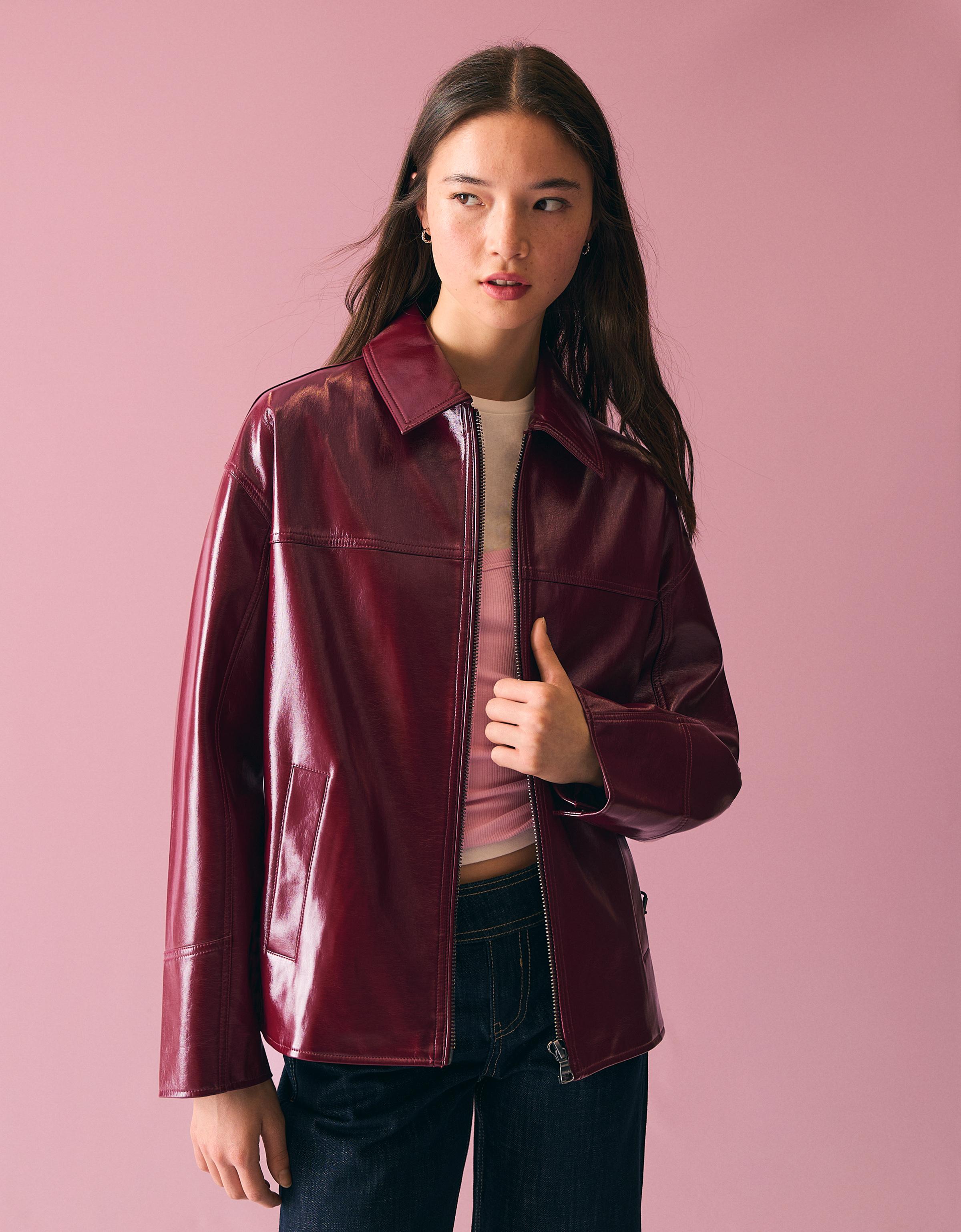 Bershka Truckerjacke Aus Kunstleder Damen L Rot