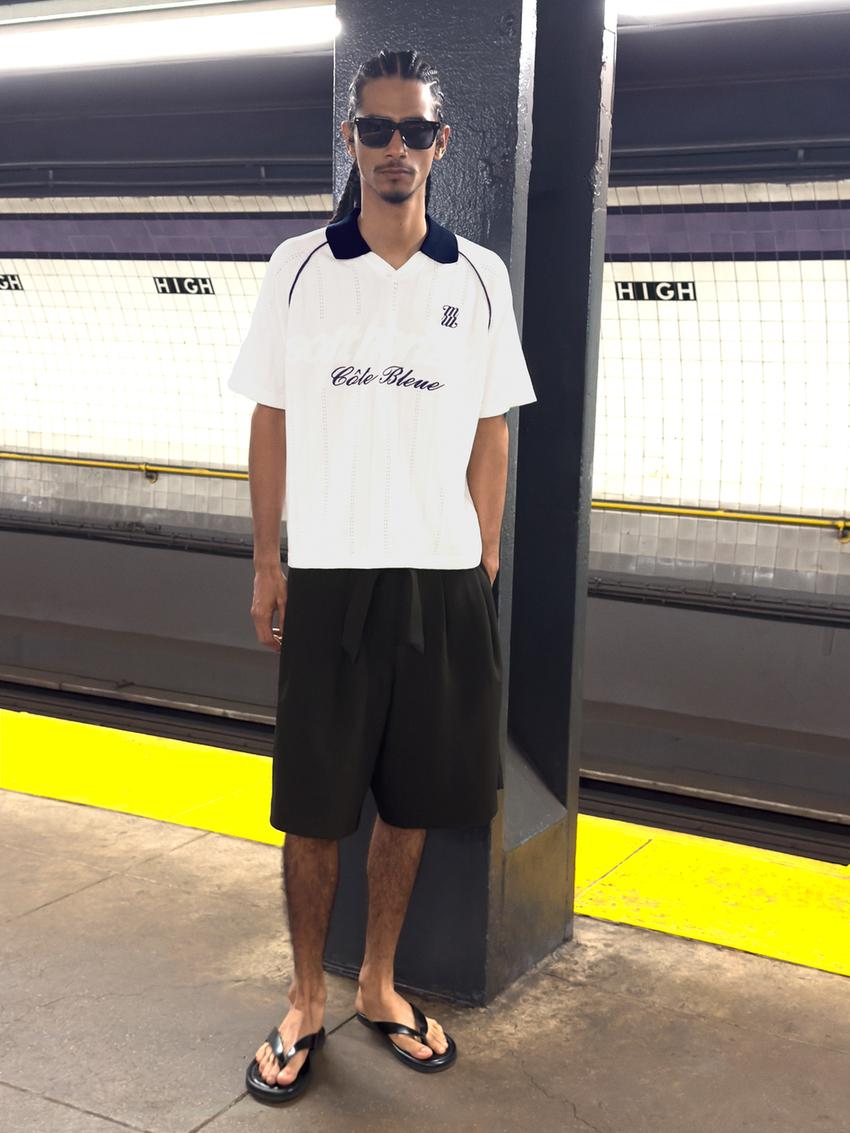Polo retrosport contrastant-Blanc cassé