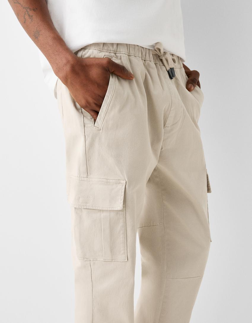 Cotton blend cargo joggers-Sand-3