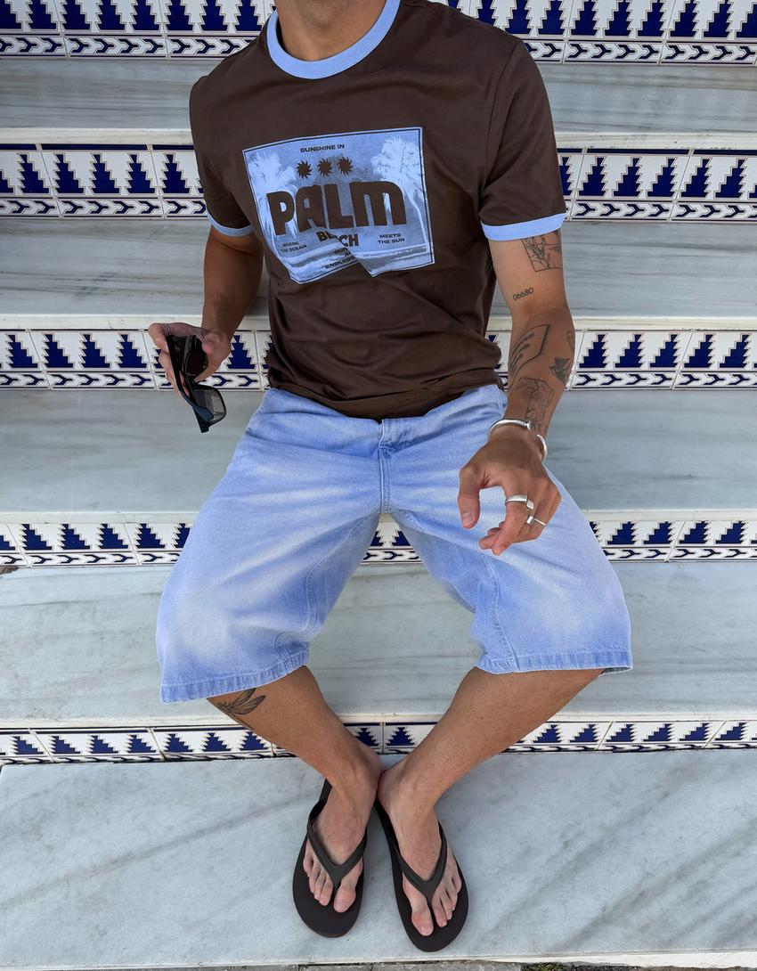 Skater denim bermuda-Açık mavi
