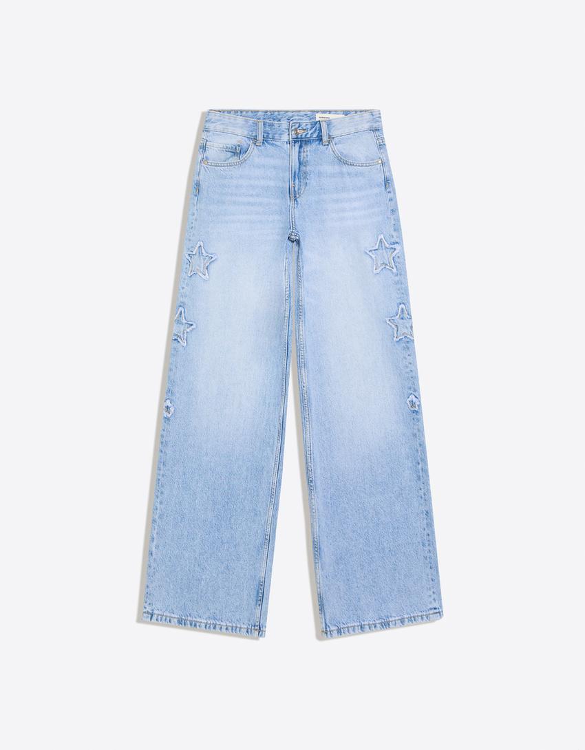 Boyfriend jeans with stars-Light blue