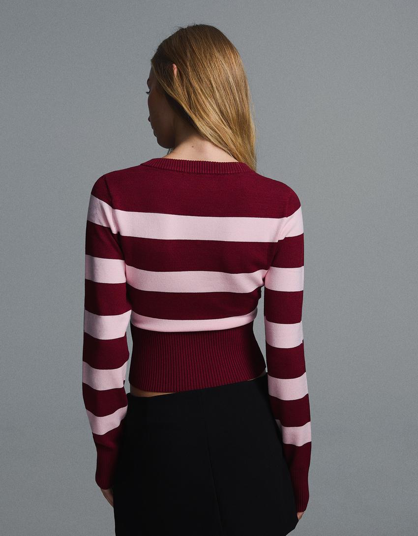 Jersey cuello pico bordado-Burdeos