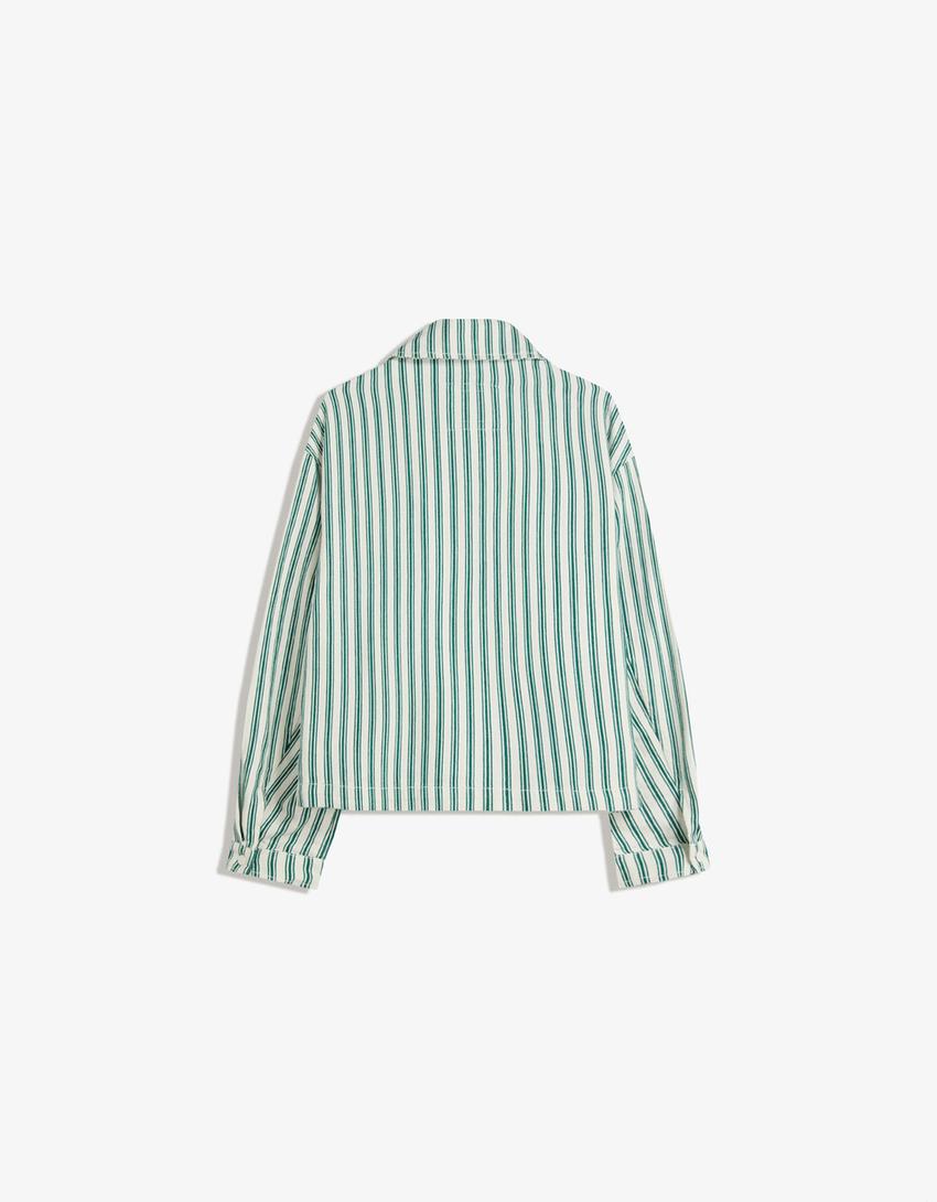 Stribet jakke med broderi-Grøn-6