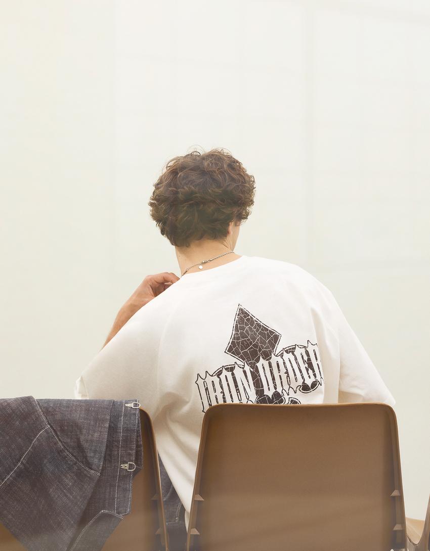 Boxy fit print T-shirt-White