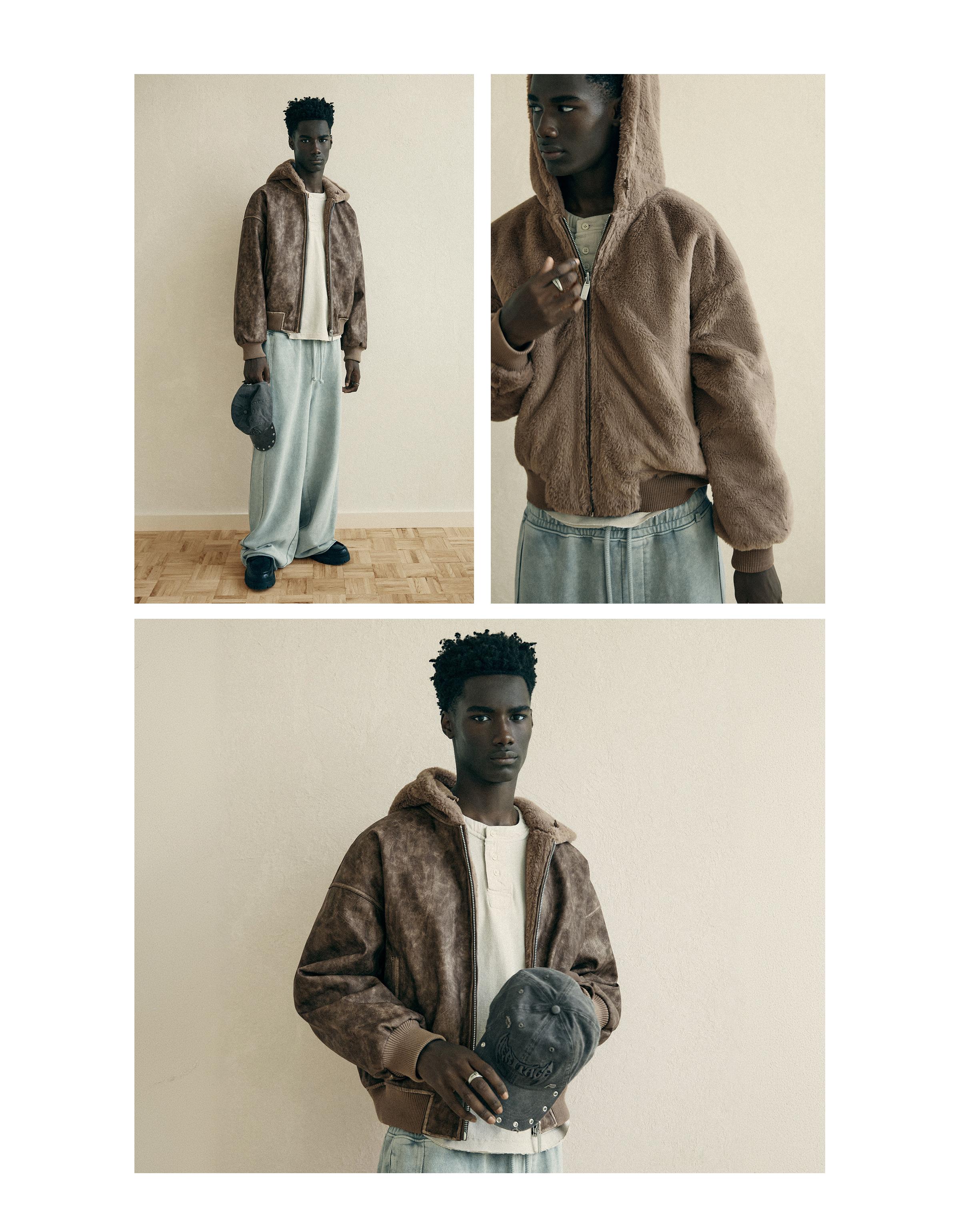 Reversible faux fur hooded jacket — Brown