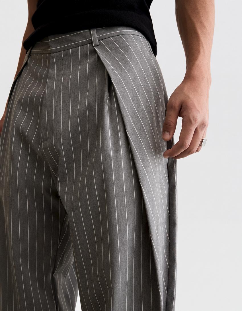 Double-pleat super baggy trousers-Grey