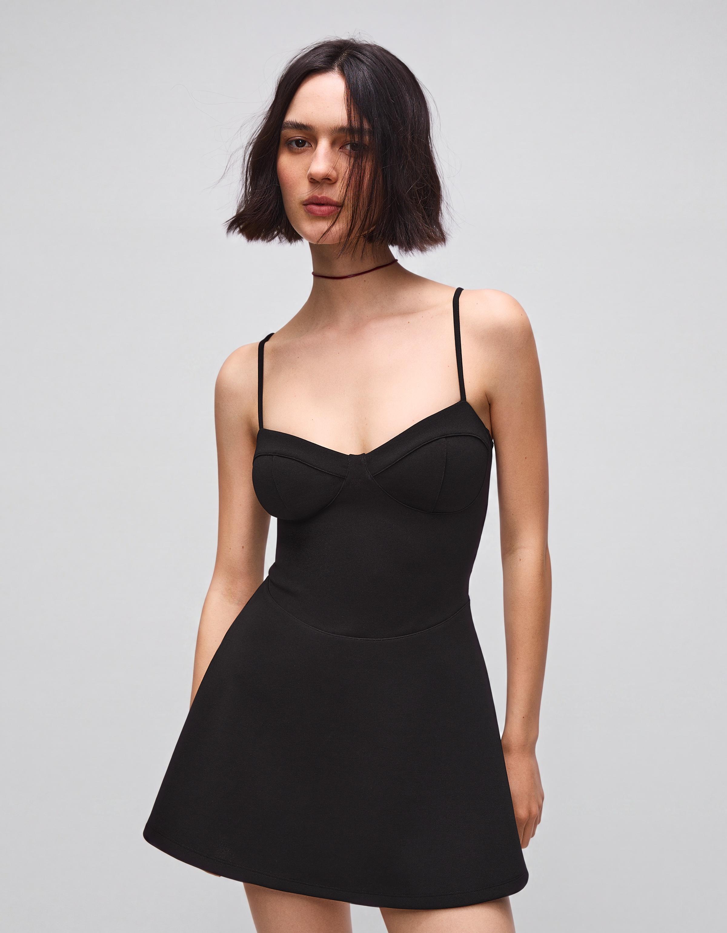Mini strappy corset dress — Black