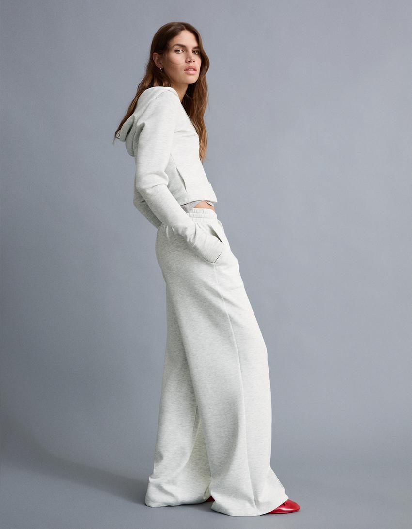 Pantalón wide leg soft touch-Gris